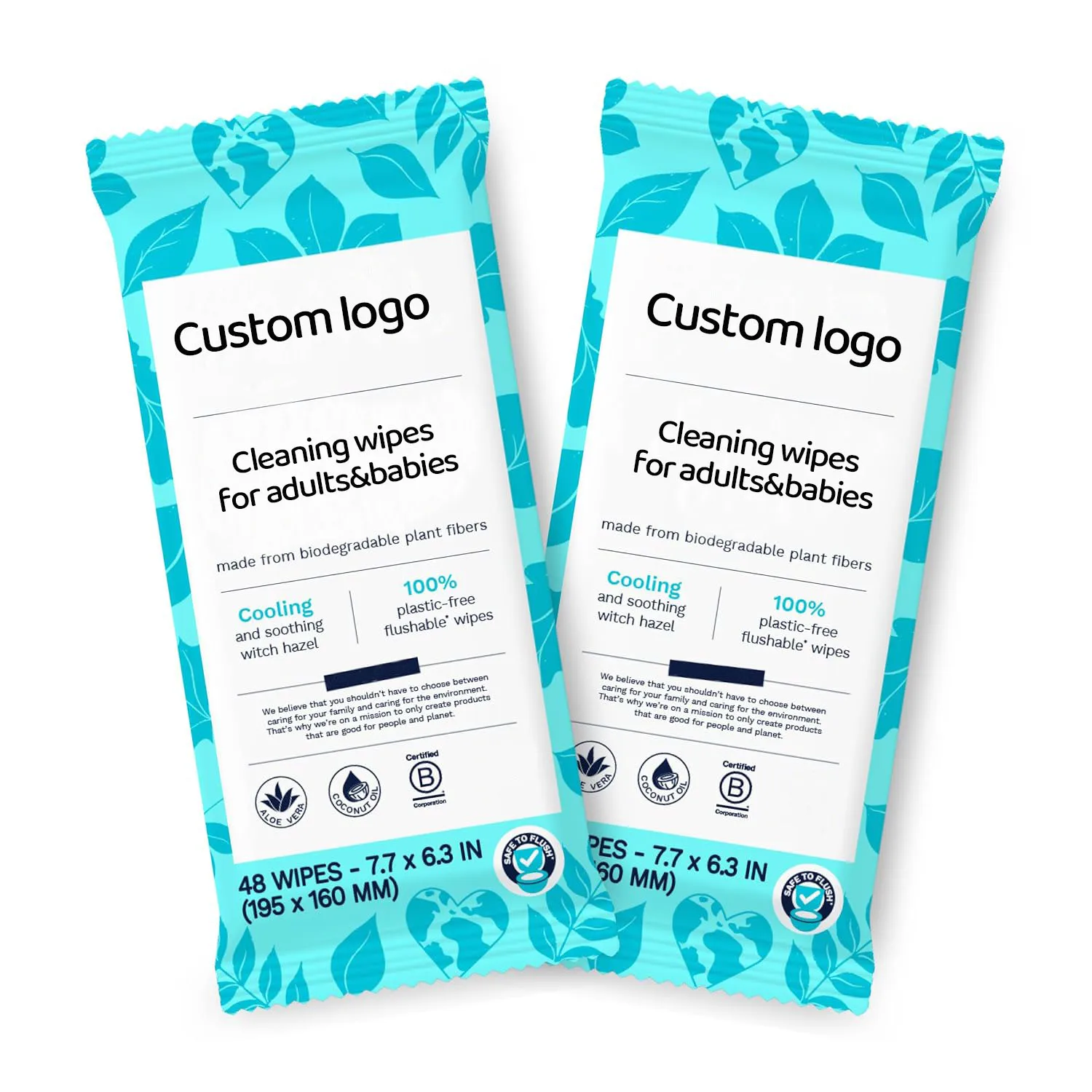 Custom Single Package Traveling Outdoor Wet Wipes Compostable Alcohol Free Moisturizing Aloe Hand Wipes for Kids and Adults