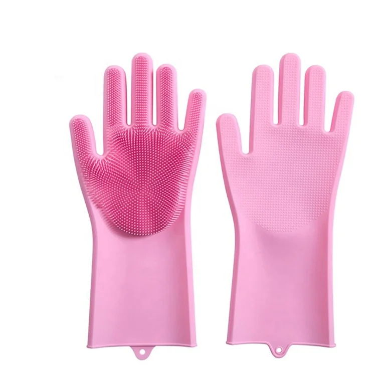 Waterproof Heat Resistant Non-Slip Glove Silicone Washing Scrubber Reusable Kitchen Glove Dishwashing Cleaning Rubber Gloves