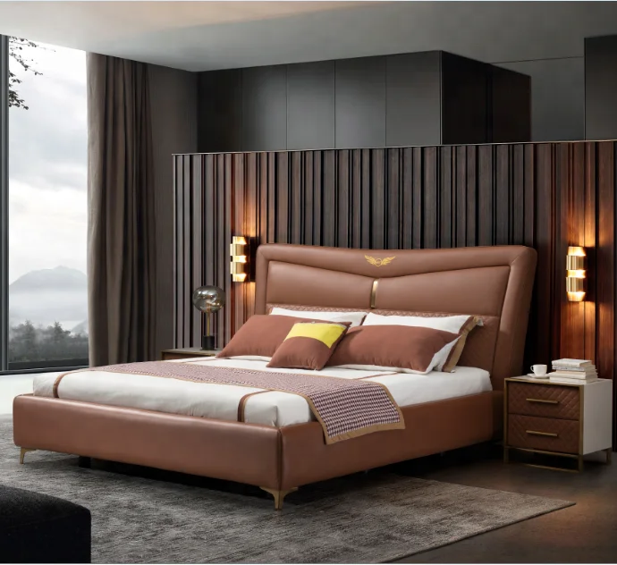 Luxury Customized Hotel Furniture Leather bed Bedroom Furniture Upholstered Bed Modern King Queen Italian Bed