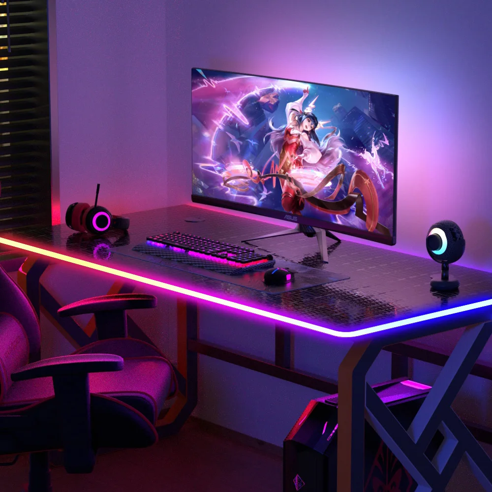 light game, 5m Neon Rope Lights Soft Lighting for Gaming Desks,, Support Cutting, Smart App Control, Music Sync, Adapter