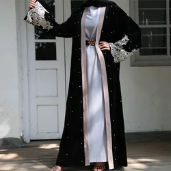 New design black velvet Muslim women dresses with lace 2020
