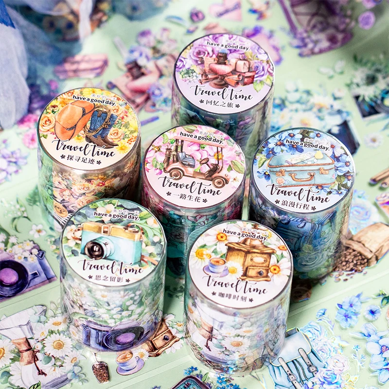 Mr. Paper 6 Designs 1 Pcs / Set PET Tape Travel Time Series Literature Camera Decoration Scrapbooking Tape for Bullet Journaling