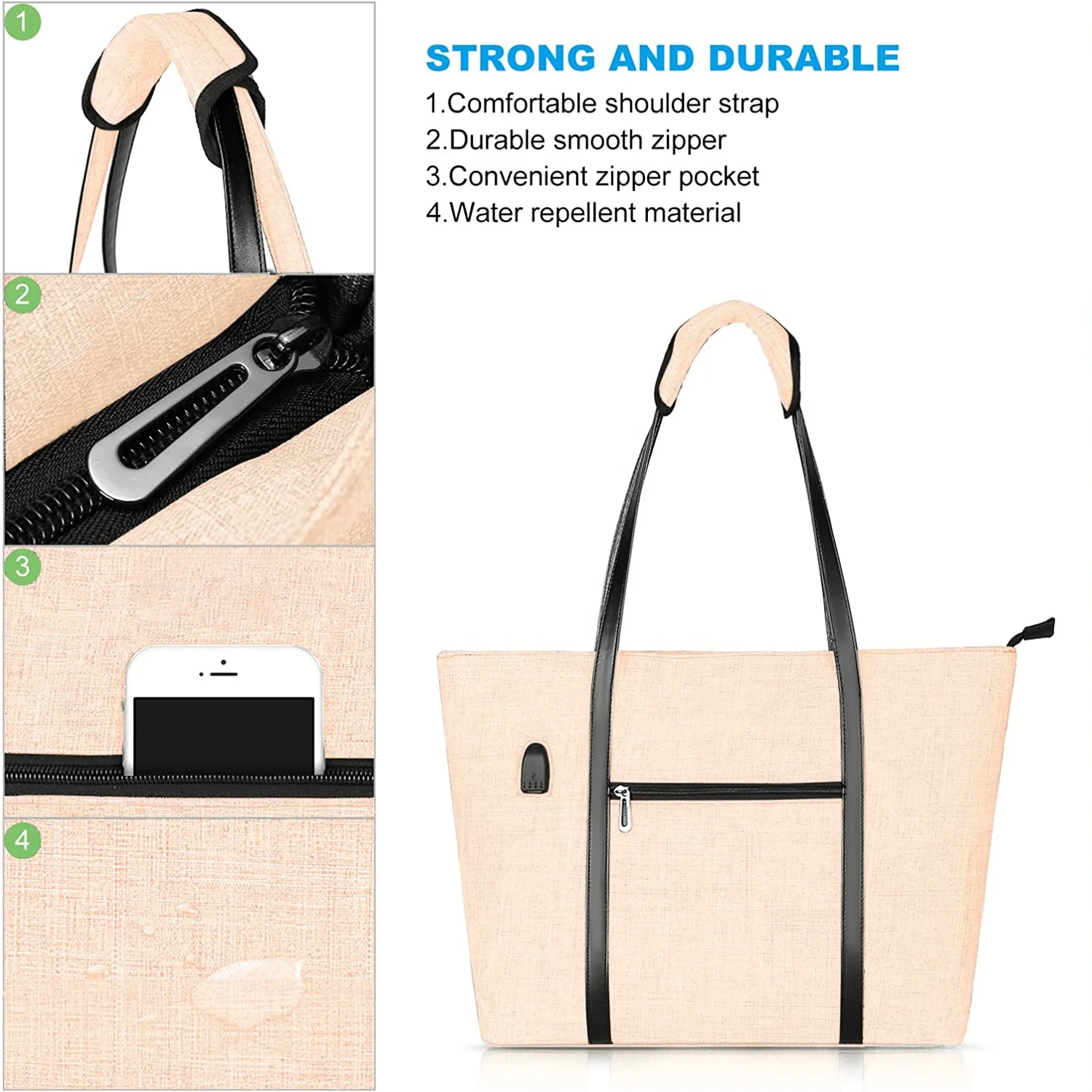 2024 factory custom logo 17 inch Notebook  Work Travel Business Computer Bag USB Port women Laptop Tote Bag with Small Purse