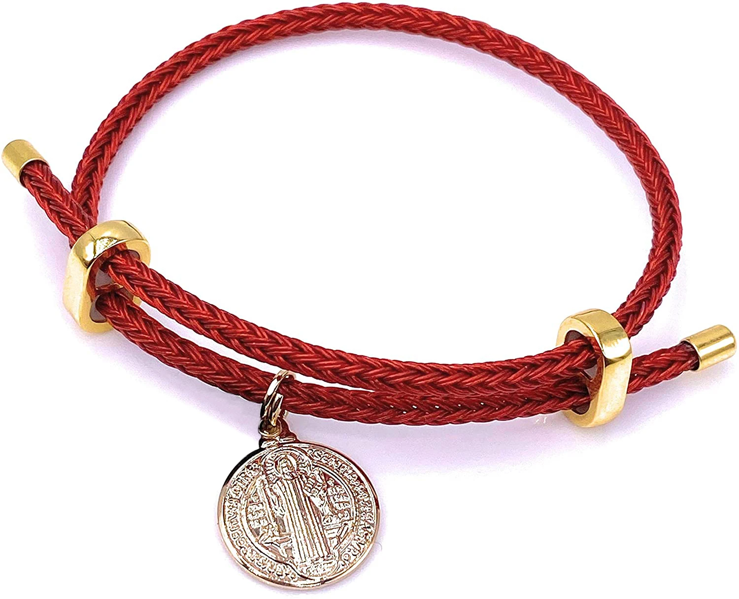 LOTOS JEWELRY Customized Designs Stainless Steel Adjustable Length Handmade Rope with San Benito pendant Bracelet