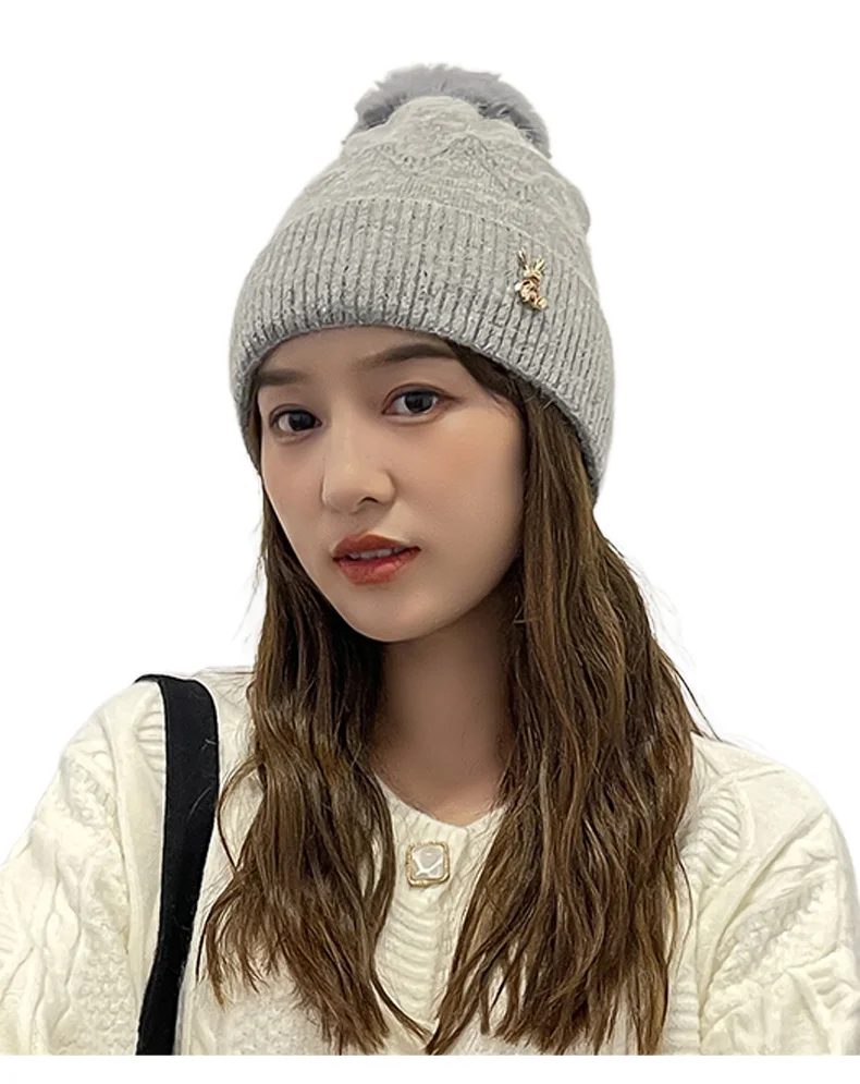 Новинка Зима 2021 Милая шапка-кролик с иглами и ворсом вязаная шапка с полями теплая из серии han edition 28