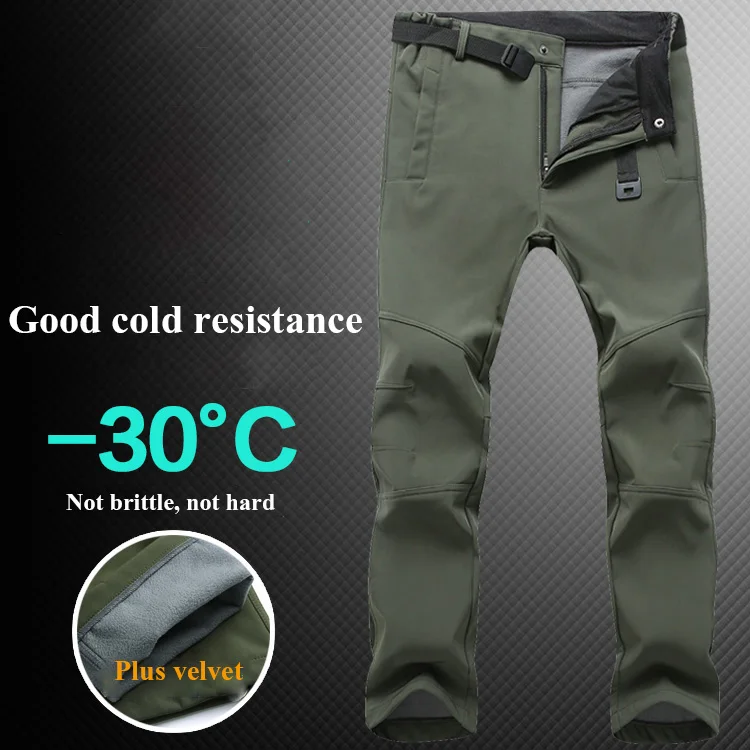Hiking Pants Men Warm Fleece Softshell Pants Outdoor Sports Camping Fishing Skiing Trekking Windproof Waterproof Trousers