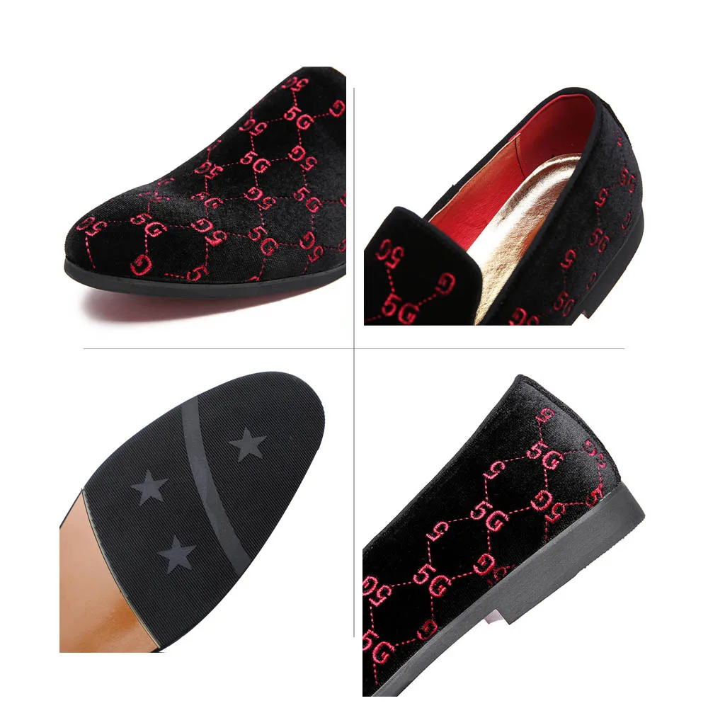 37-48 Big Size Men Women Embroidery Smoking Slippers Pointed Toe Causal Loafers Shoes Wedding Dress Shoe A5882