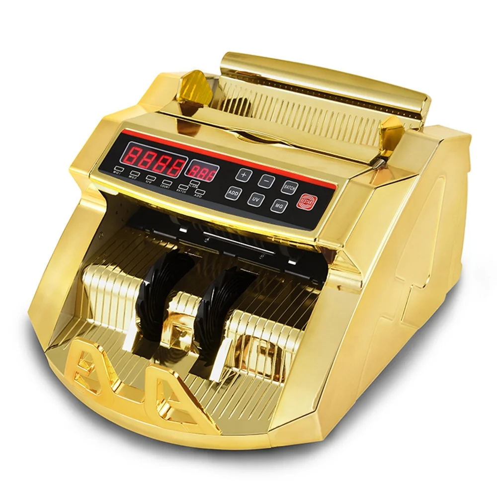 0288G Gold Plated LCD Display Multi-currencies Cash Banknote Bill Counter Customizable Logo USD/EUR/CAD/TRY/Etc. Money Detector