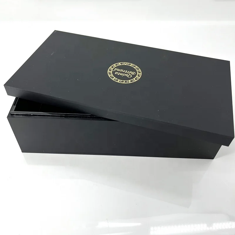 Custom Logo Matte Black Acrylic Box Classical Inside Mirror Effect Acrylic Gift Box Household Rectangle Acrylic Storage Box