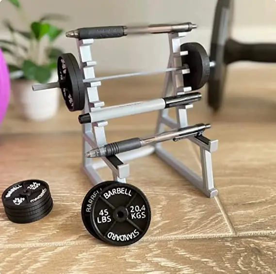 Squat Rack Pen Holder Mini Desk Ornaments with Barbells Functional Desk Organizer for Fitness Enthusiasts and Weightlifting Fans