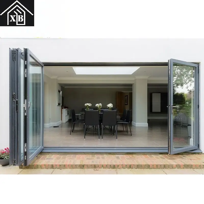 High Quality thermal break double glass design insulated Accordion glass Aluminum frame Folder Bi Fold Bifold Folding Door