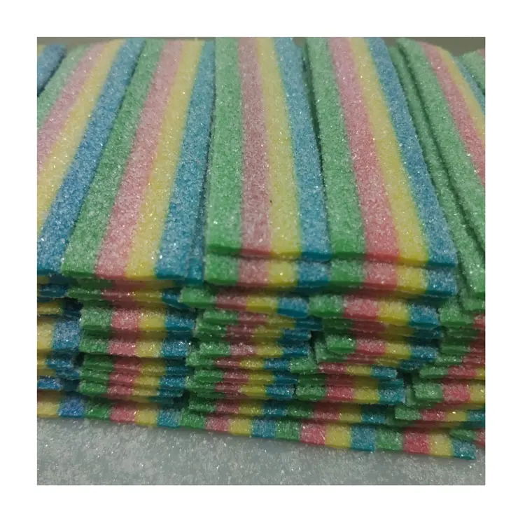 wholesale rainbow sugar coated fruit flavor sour belt roll soft gummy candy and sweets