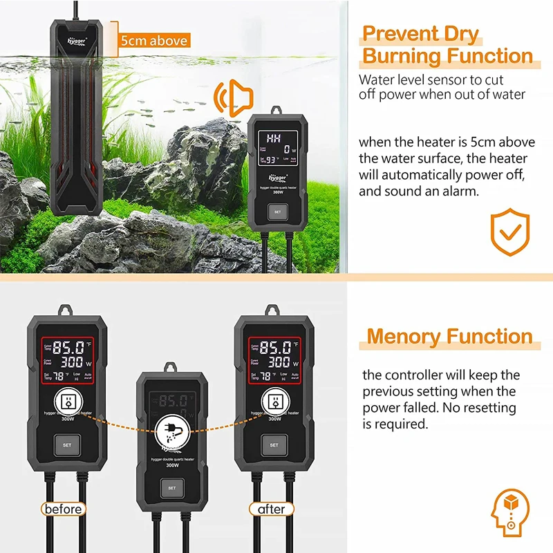 Hygger Fish Tank Temperature Controller Quartz Aquarium Heater with Digital LED Controller, Intelligent Aquarium Heater