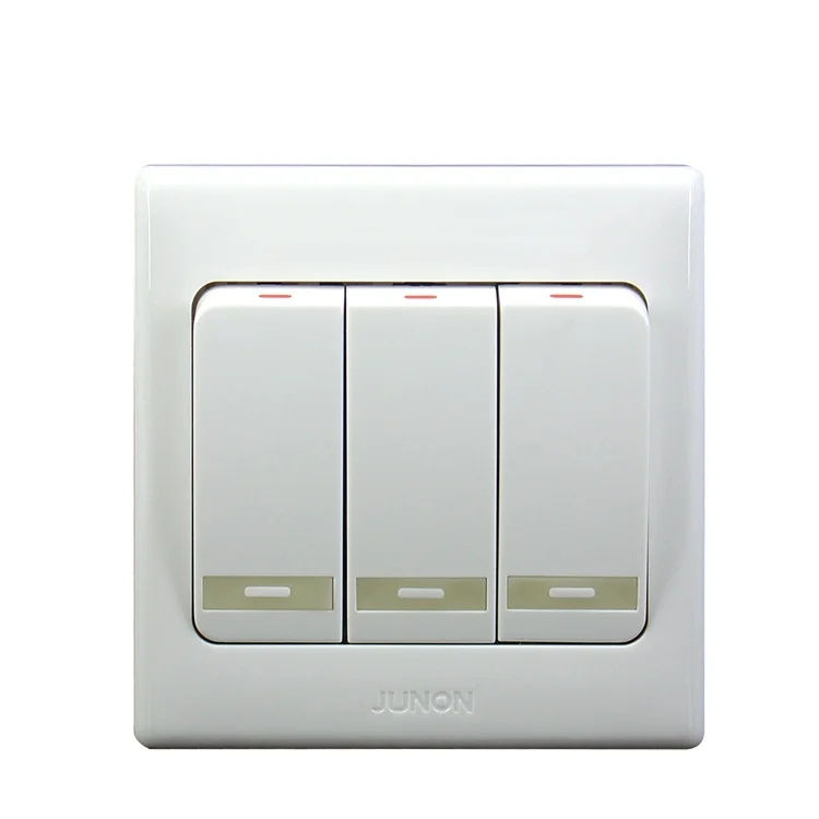 JUNON High Quality Switch Socket Hot Selling Big button 3 Gang 1/2 Way Electric Switch