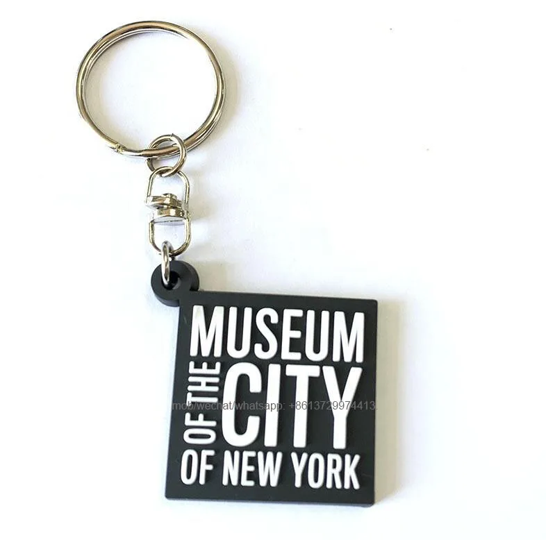 square rubber silicone Soft Flexible Vinyl soft PVC black and white custom embossing logo keychain