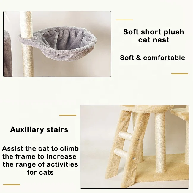Cat Play House Bed 5 Levels Platform Sisal Scratching Posts Climbing Cat Tower Furniture Kitten Cat Condo Tree With Furry Toy
