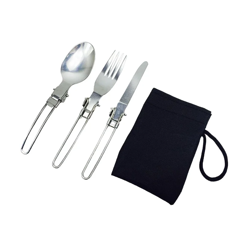 Outdoor camping portable stainless steel folding collapsible cutlery set foldable flatware with chopsticks