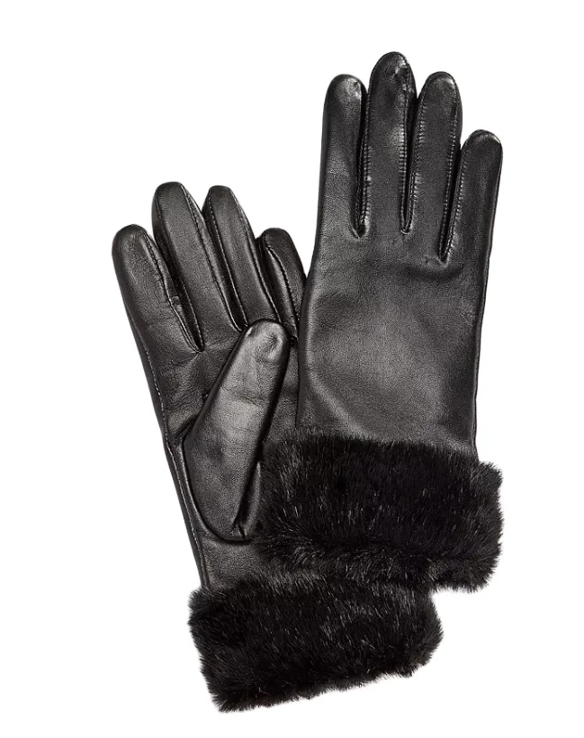Ladies leather gloves with rex rabbit fur cuff