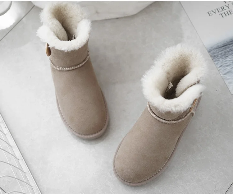Fashionable Girl Leather Fur Women Ladies Waterproof Australian Sheepskin Snow Boots Real Leather Shoes