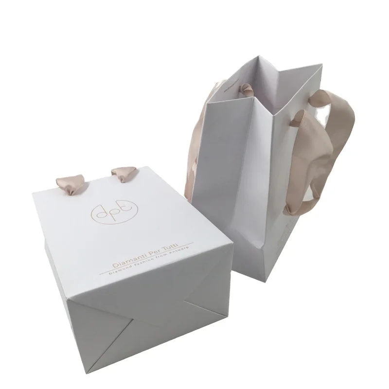 Shopping Paper Bag Printing Ribbon Luxury Paper Bag Custom Ribbon Luxury Paper Bag Custom for food