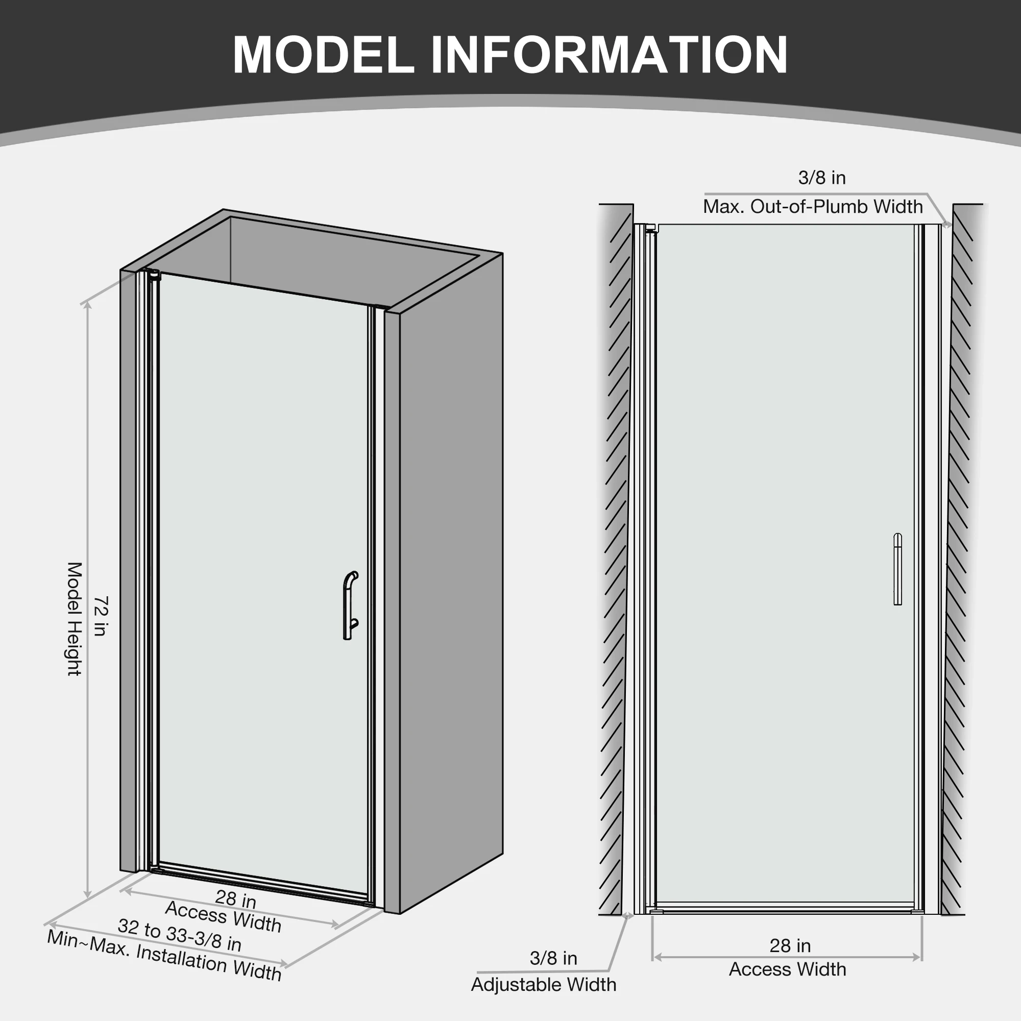 USA Free Shipping Shower Doors Pivot Frameless Shower Door With Clear Glass Silver Bathroom Shower Glass Door