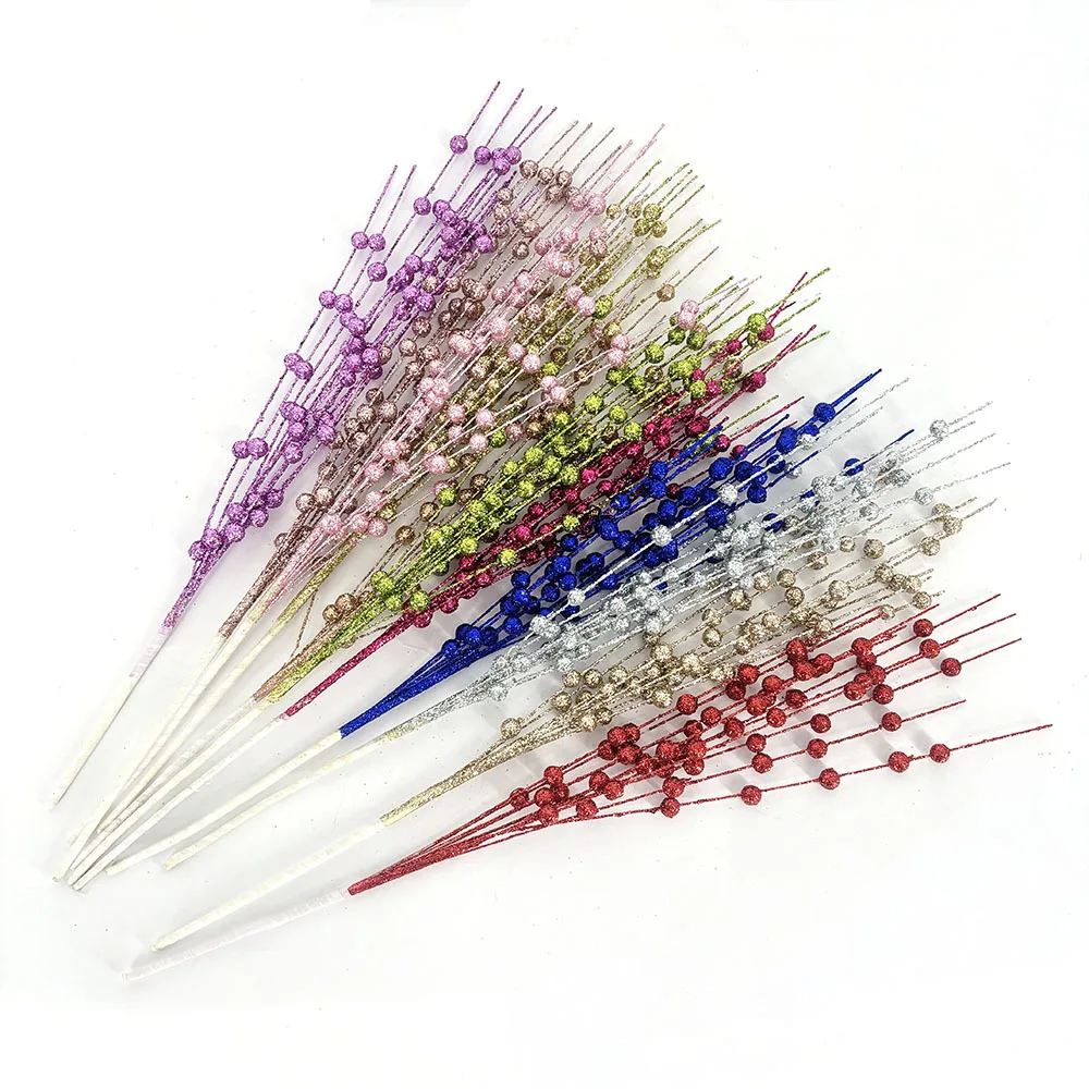 Christmas decorations 43cm 12 fork gold pink ball Christmas tree wreath rattan glitter simulation pulp fruit branch bundle