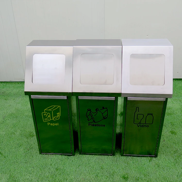 Big Modern Metal Sorting Waste Recycling Bin Stainless Steel Separate Trash Can Large Classified Garbage Bins For Sale