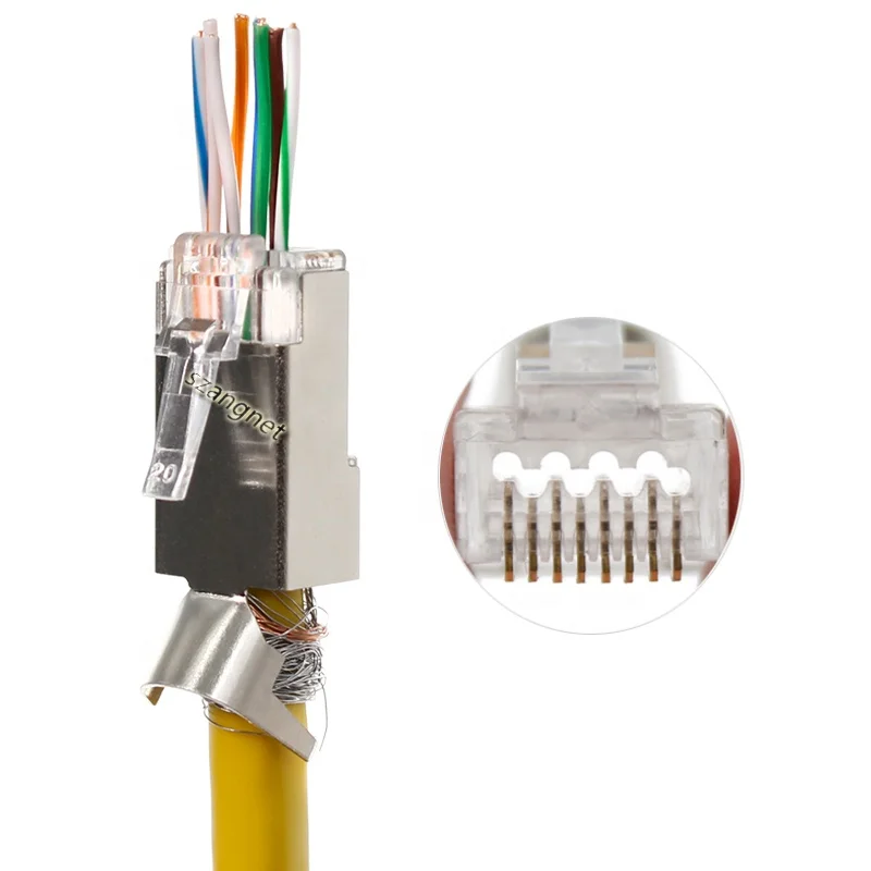 Cat 7 RJ45 Shielded Modular Plug Cat7 Pass Through Connector Gold-plated 50u RJ45 Connector Cat7