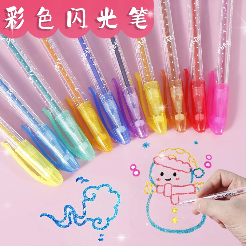 Set Quicksand Glittering Roller Shaking Color Colored Ink Roll Mini Rollerball No Duplicate Coloring Liquid Glitter Gel Pen