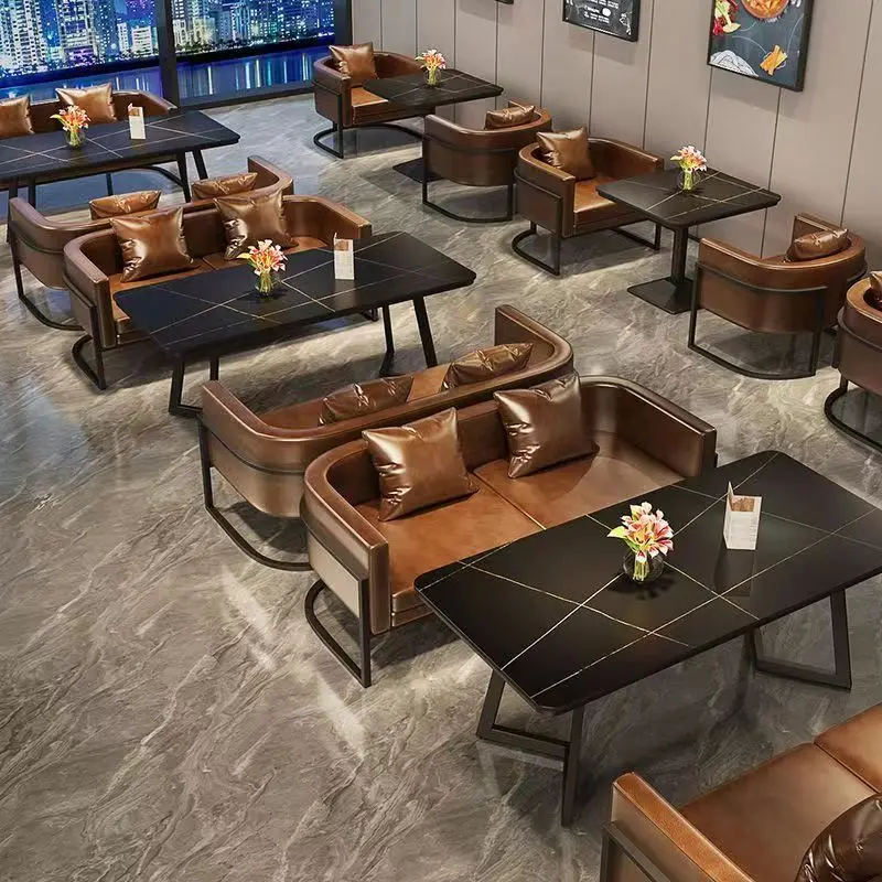 Retro industrial style bar deck sofa coffee Western Commercial restaurant cafe bar rest area dining table and chairs set