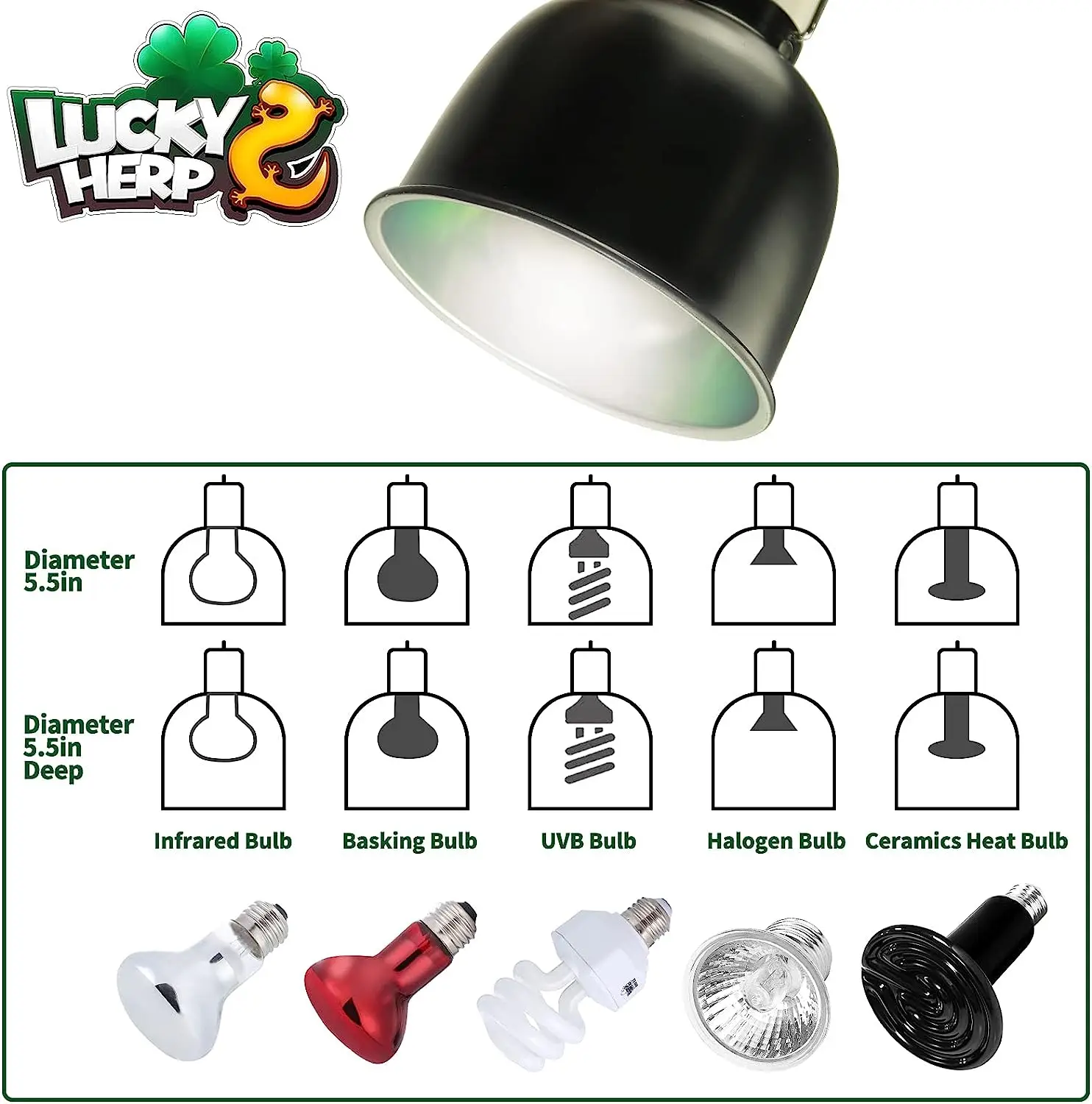 Светоотражающий купол для рептилий Lucky Herp 5 дюймов с керамическим держателем ламп E27 глубоким куполом светильник