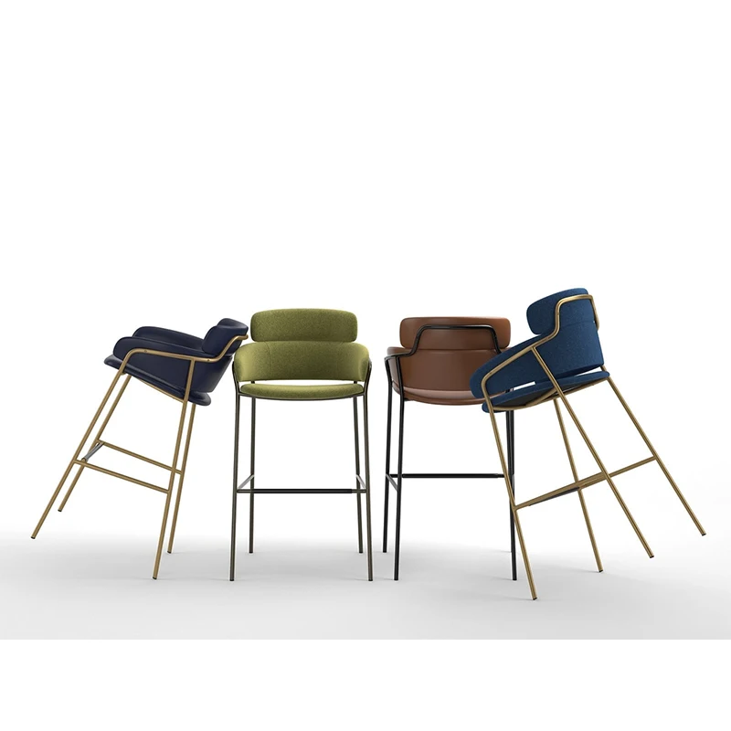 Modern Luxury Green Velvet High Bar Stool Kitchen Bar Counter Stools with Back