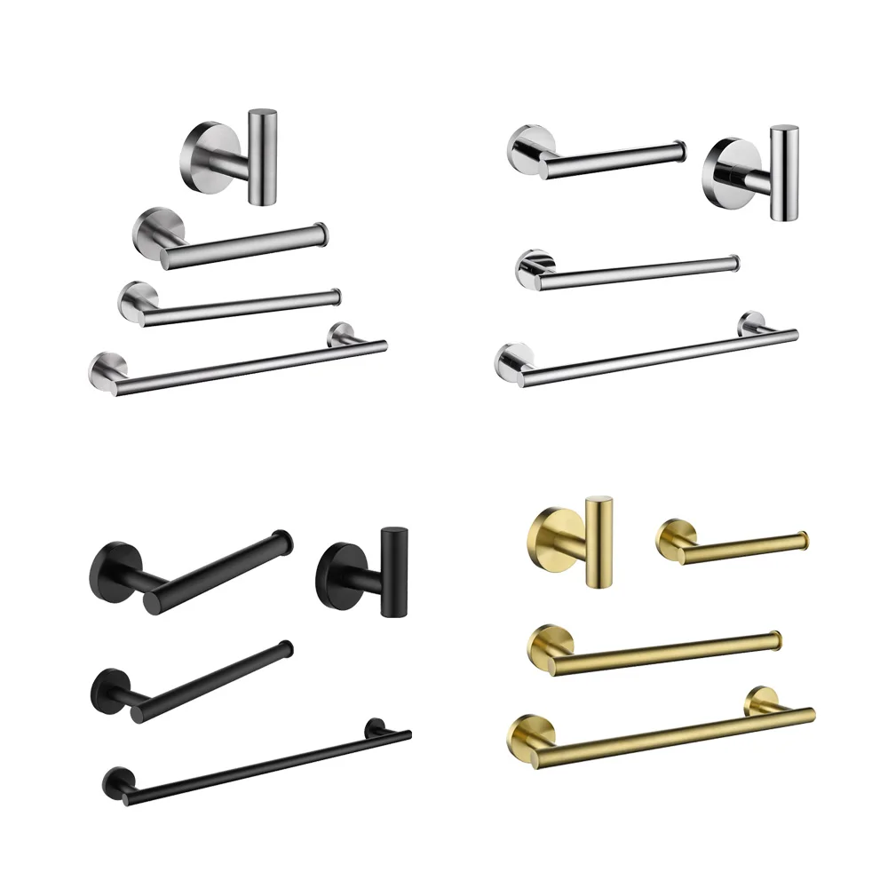 High Quality Bathroom Hardware Accessory Set Wall Mounted 304 Stainless Steel Towel Rack Black Hanger Gold