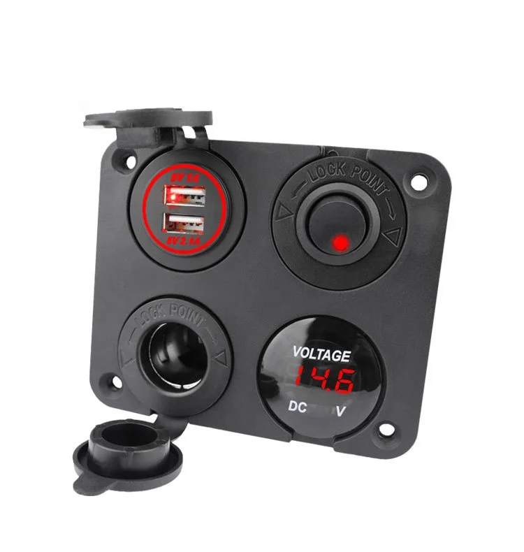 4in1 12V dual USB charger LED background light waterproof seal car charger adapter panel
