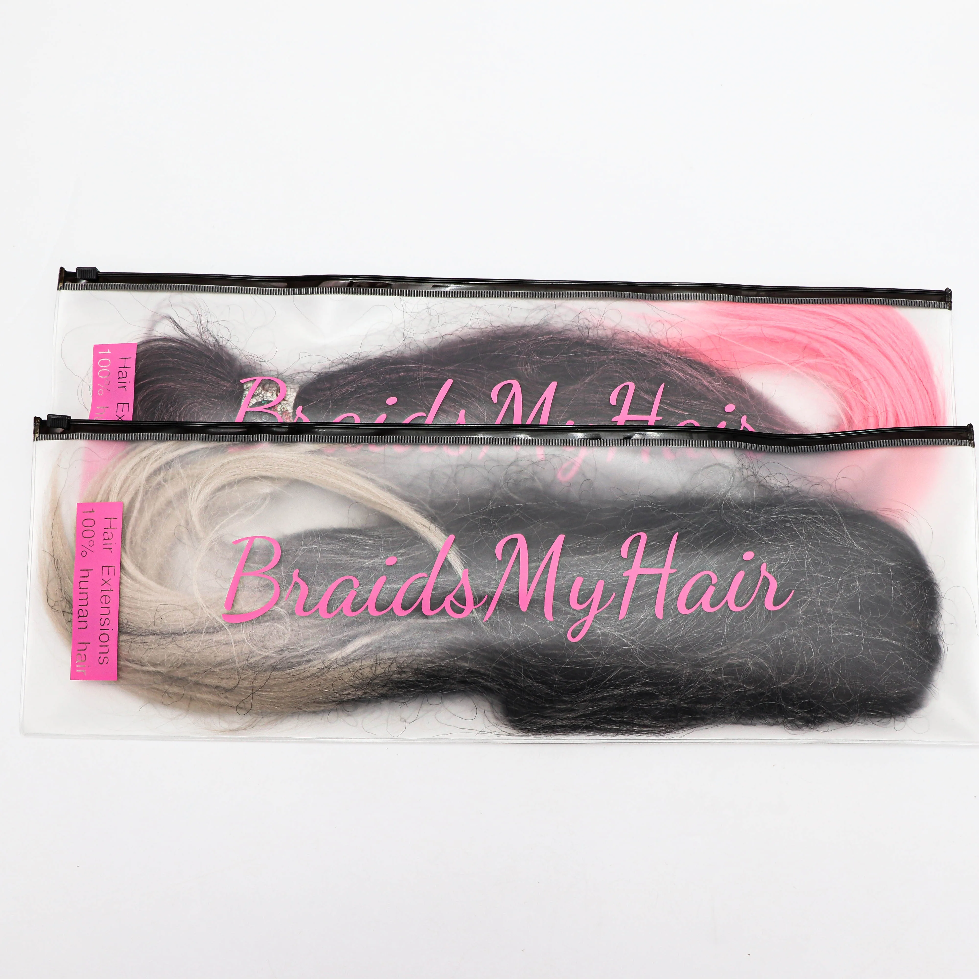 Wholesale Branded Plastic Hair Zipper Packaging Bag Clear Vinyl PVC Ziplock Pouch For Hair Extensions
