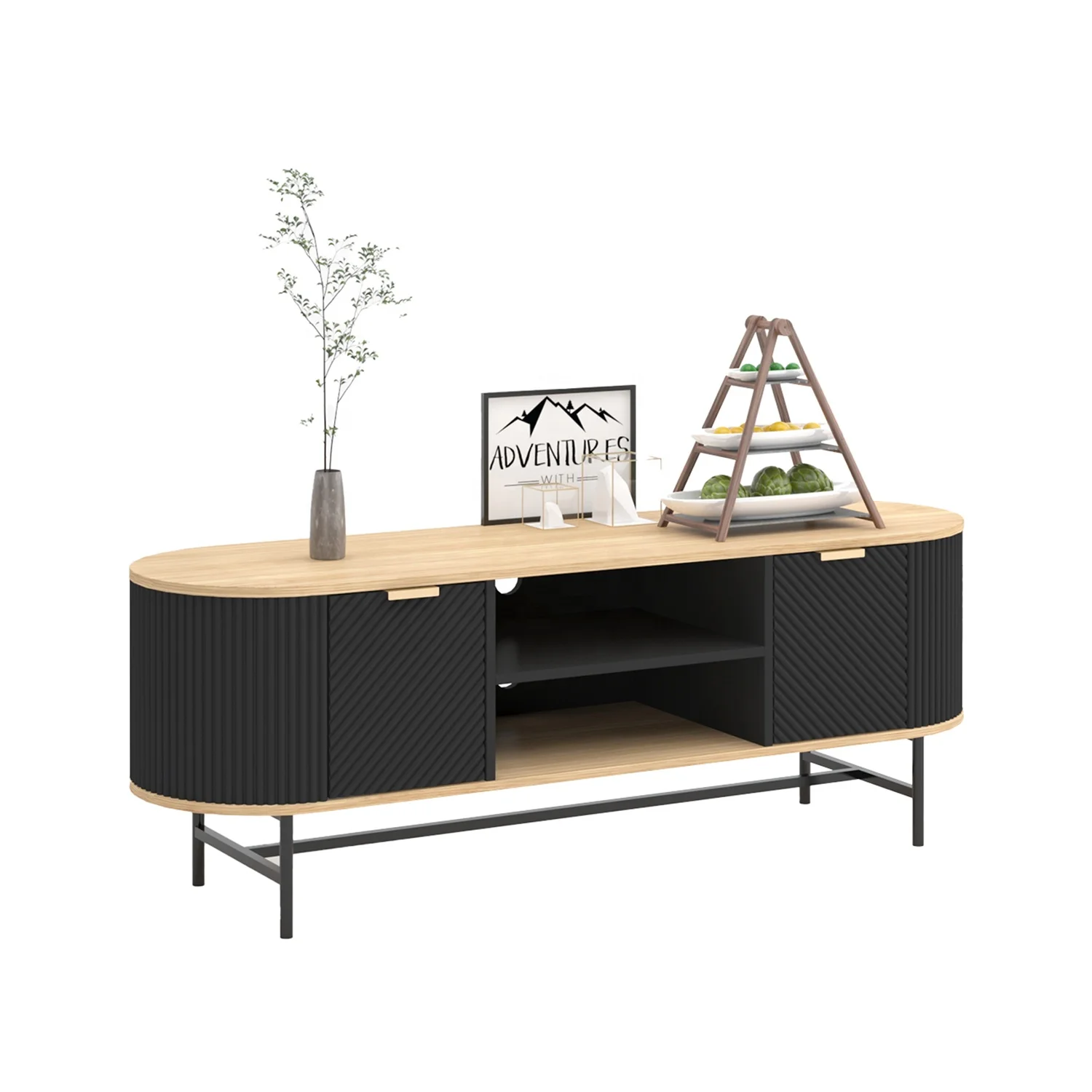 Custom luxury black kitchen dining living room cupboard metal leg wood buffet sideboard cabinet with 2 door