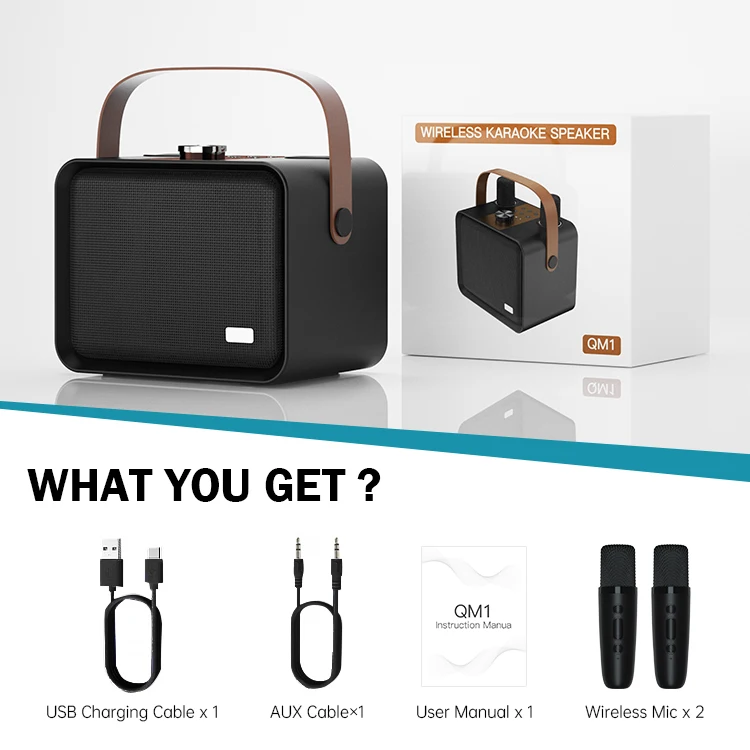 Vintage Bluetooth Speakers Leather Portable Wireless Speaker Bluetooth 5.3 Karaoke Players Outdoor Speakers with Microphones