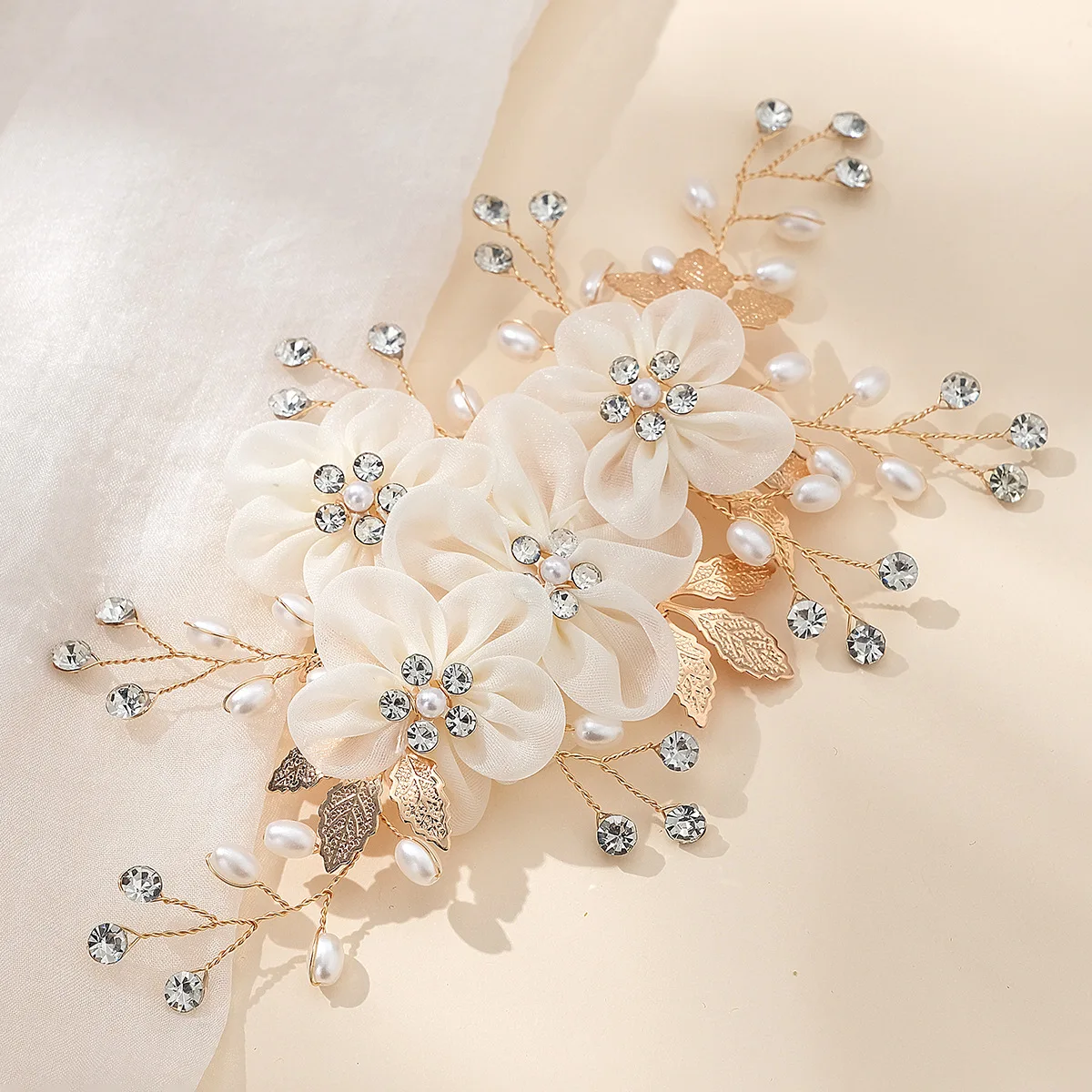 SLBRIDAL Alloy Flower Leaf Crystal Rhinestones Pearls Bridal Hair Comb Hair Pin Wedding Hair accessories Women Jewelry