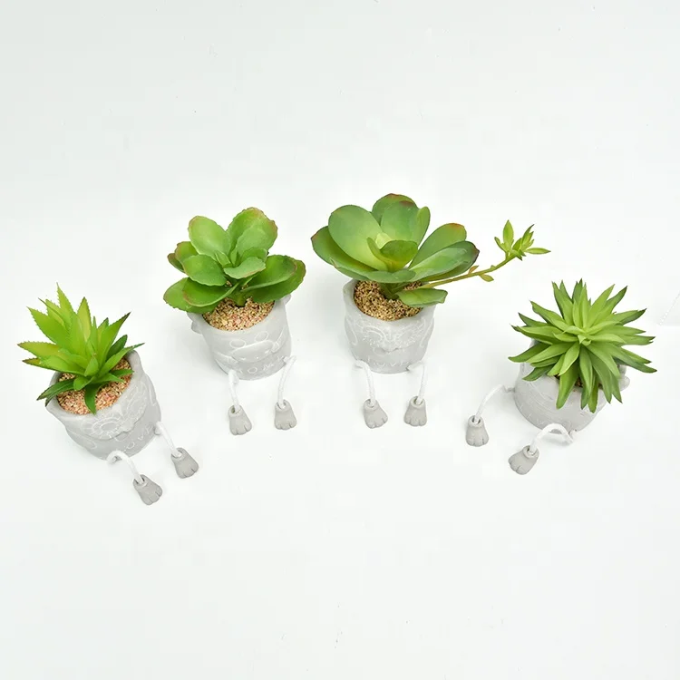 Most popular plastic green succulent plants mini faux potted artificial succulent plants with ceramic pot