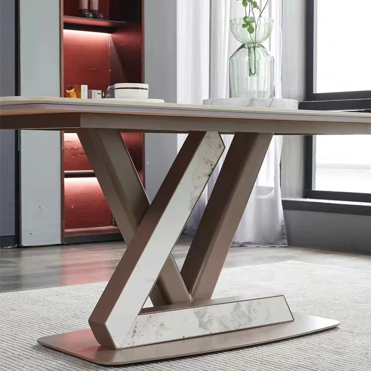 Foshan home furniture dining room furniture set marble top with metal frame