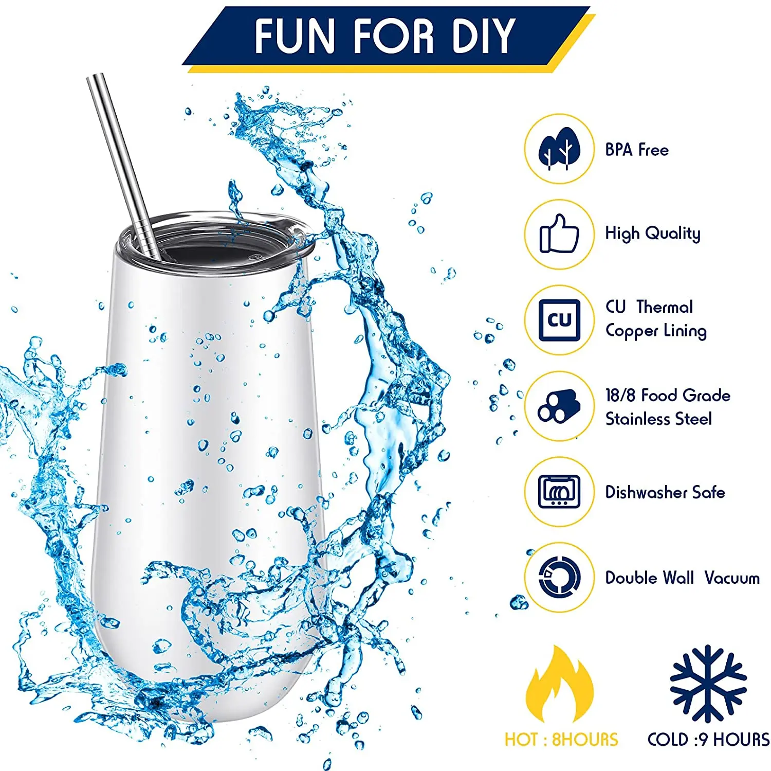 6oz 9oz 12oz Custom Logo Print Vacuum Insulated Wine Tumbler Mug Stainless Steel Powder Coated Stemless Wine Tumbler With Lid