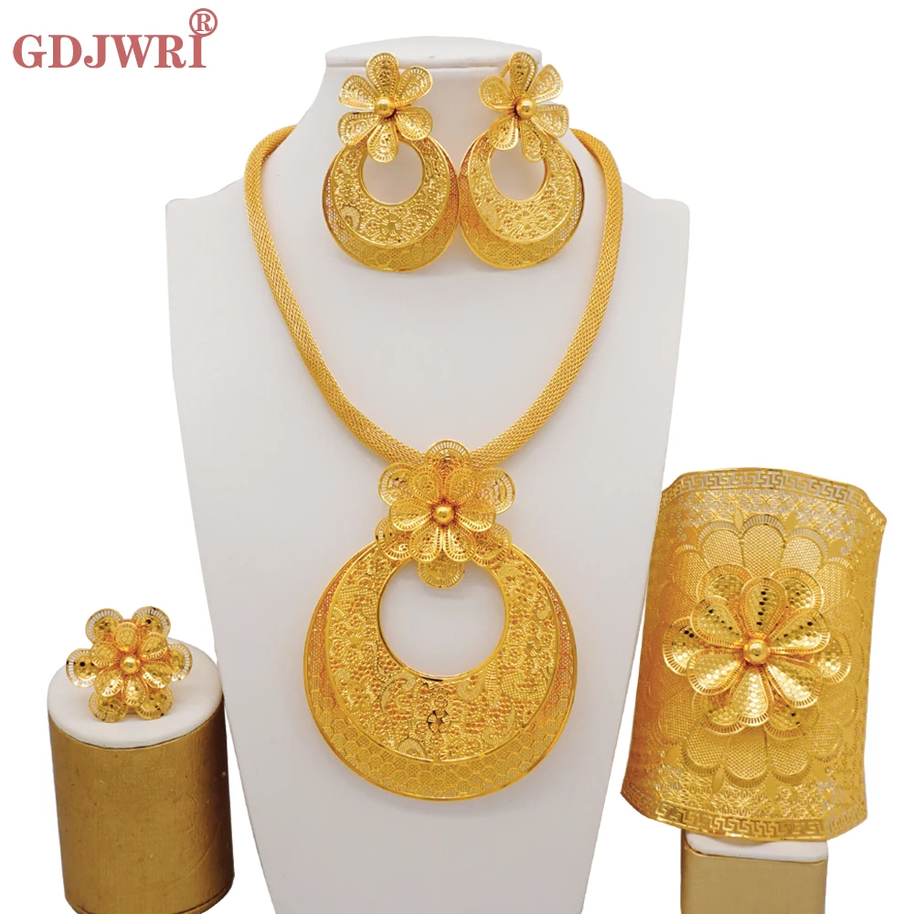 GDJWRI BJW116 gold 18k necklace earrings  luxury accessories necklace gold set jewellery dubai gold elegant jewelry sets
