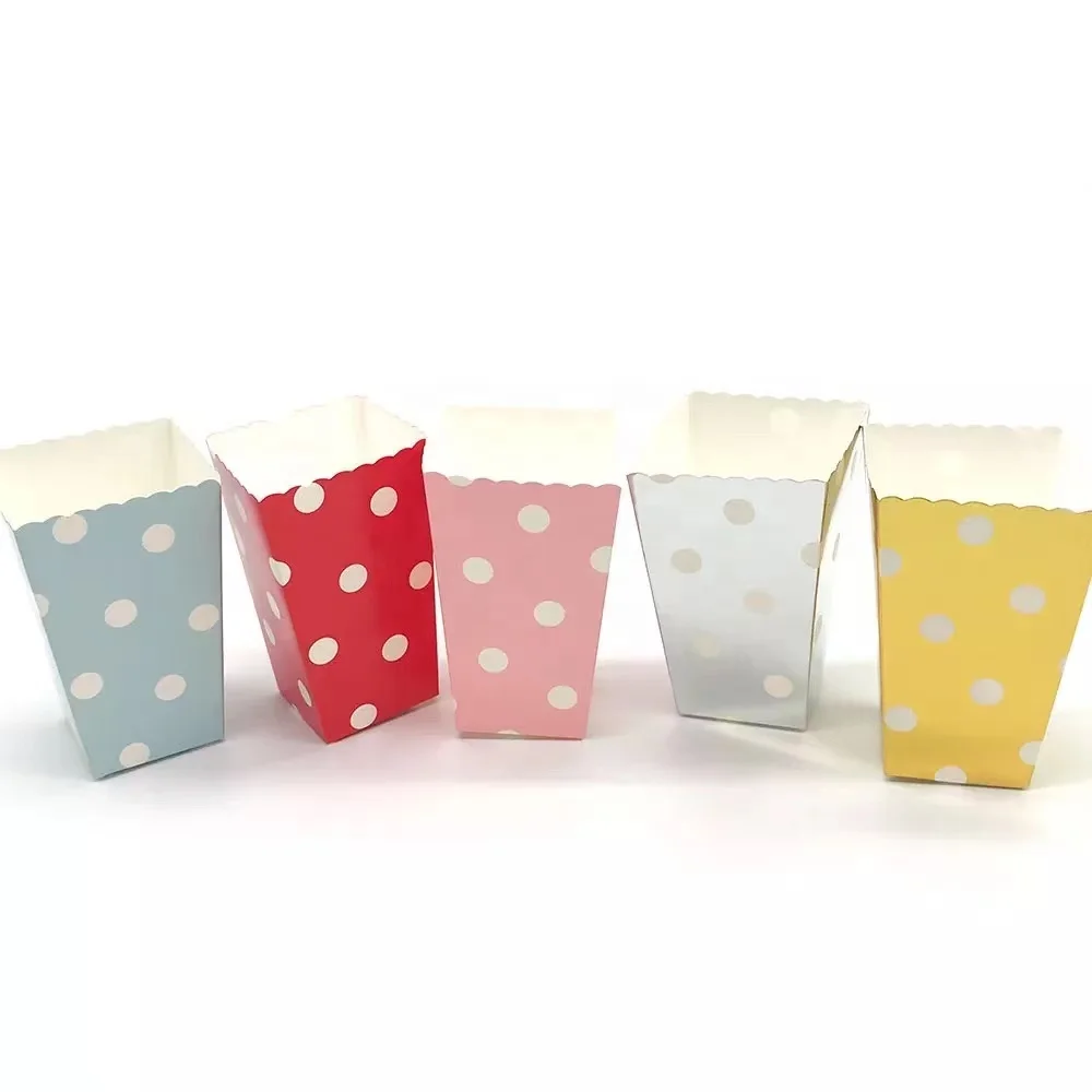Greaseproof Popcorn Containers Auto Pop-Up Popcorn Boxes Mini Pop Corn Buckets Polka Dots Colorful Striped Open Top Popcorn Box