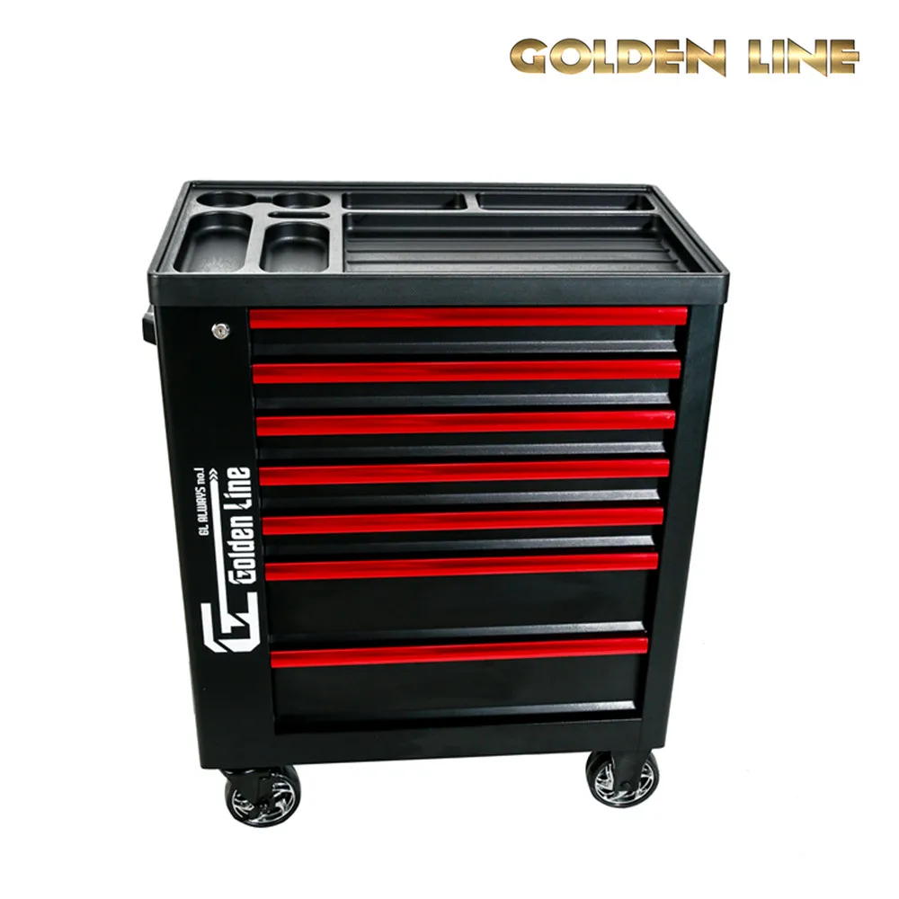 black 7 drawer mobile tool trolley with 4 casters for workshop tool storage cabinet