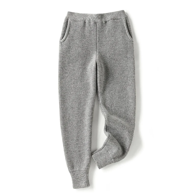 loose Women Elastic Waist Drawstring Trousers Thick Knitted Harem Pants Autumn Winter Sport pants sweater Knitted Carrot pants