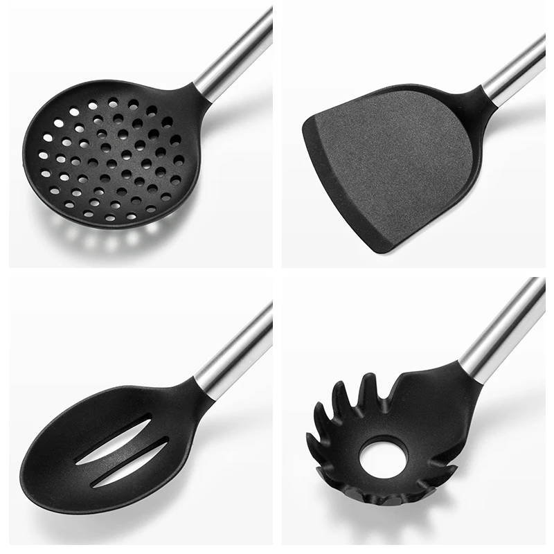 Heat resistant non-stick beech wood kitchen utensil set wooden handle silicone kitchen utensil set cooking tools stainless steel