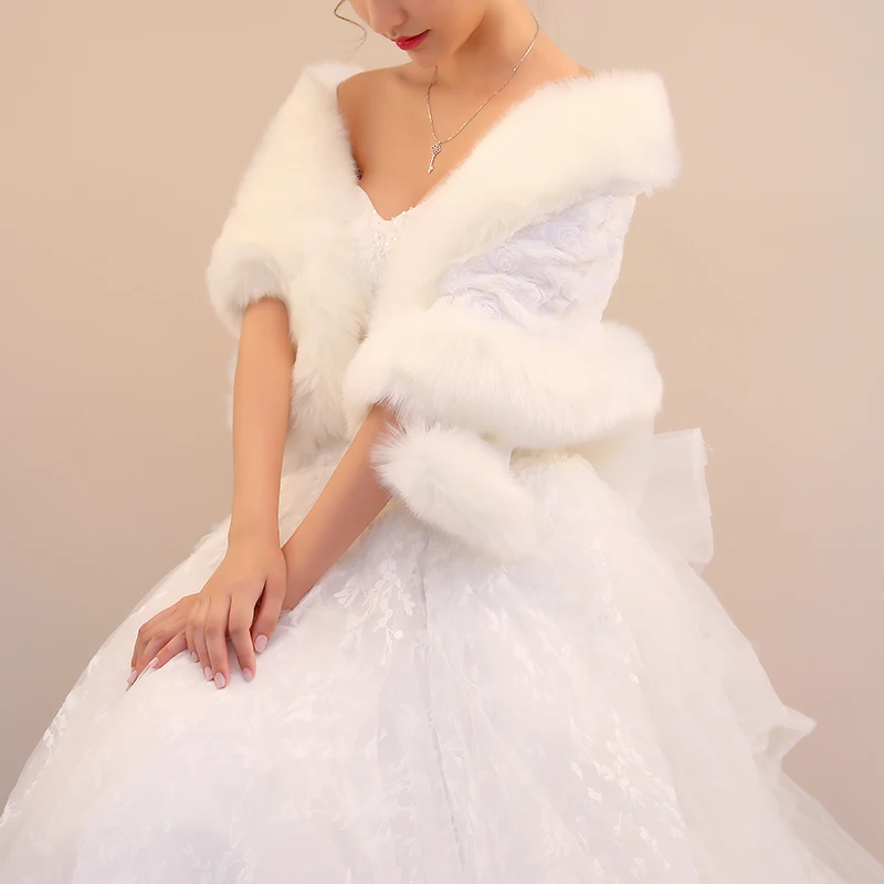 
Bridal shawl fabric rose cotton faux fur large cloak warm shawl hot winter wedding accessories 