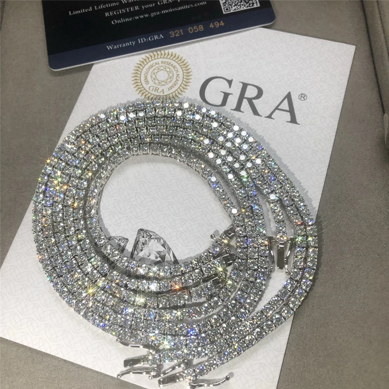 Iced Out Hip Hop Jewelry moissanite bangle Cluster Tennis Chains 2mm-6.5mm 925 Sterling Silver Bracelet Moissanite Tennis Chains