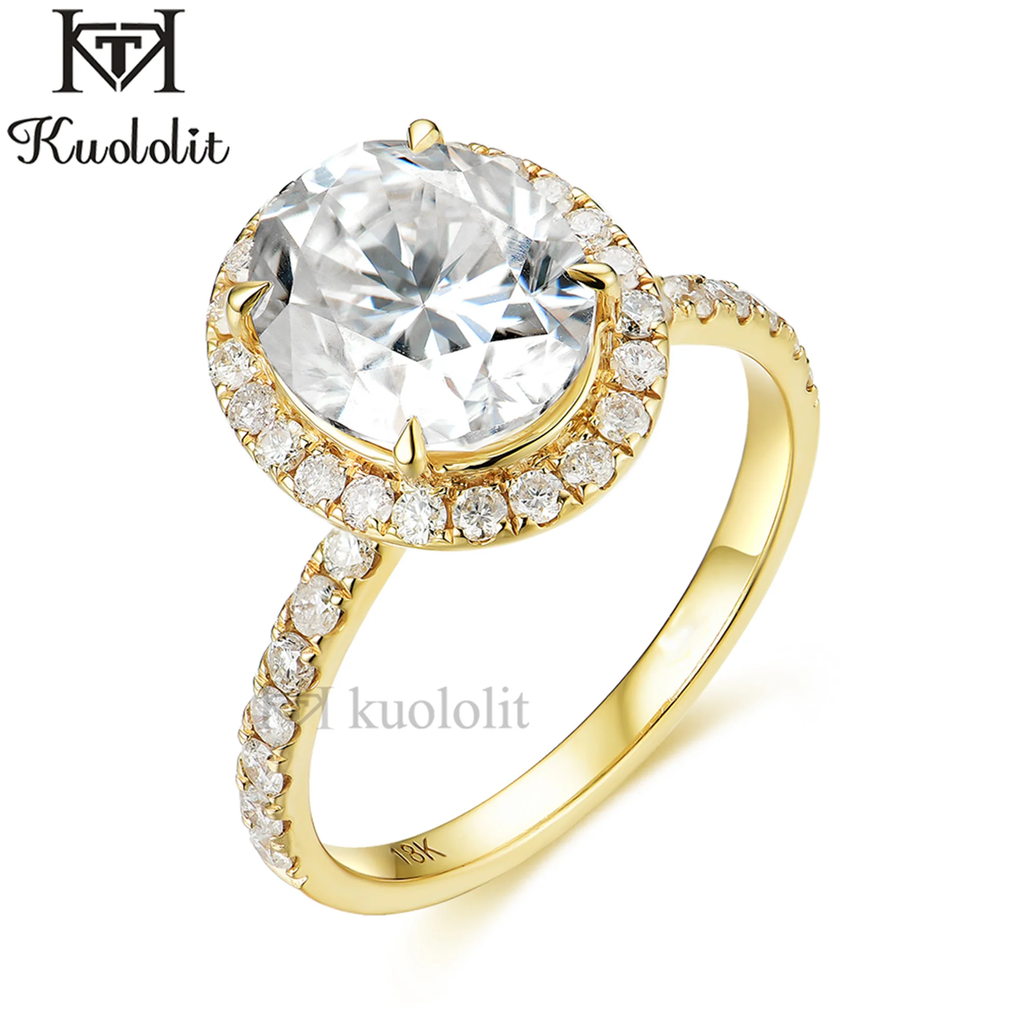 KUOLOLIT 14k yellow and white gold moissanite rings 3ct Moissanite Ring Brand Fine Jewelry Wedding  Lab Grown Diamonds