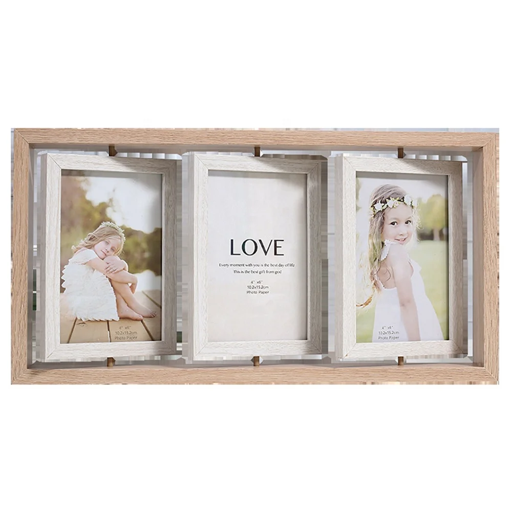 Creative Northern Europe Wooden Double-Sided Rotating Photo Frame with a Table Connected and Multiple Combination Photo Frame